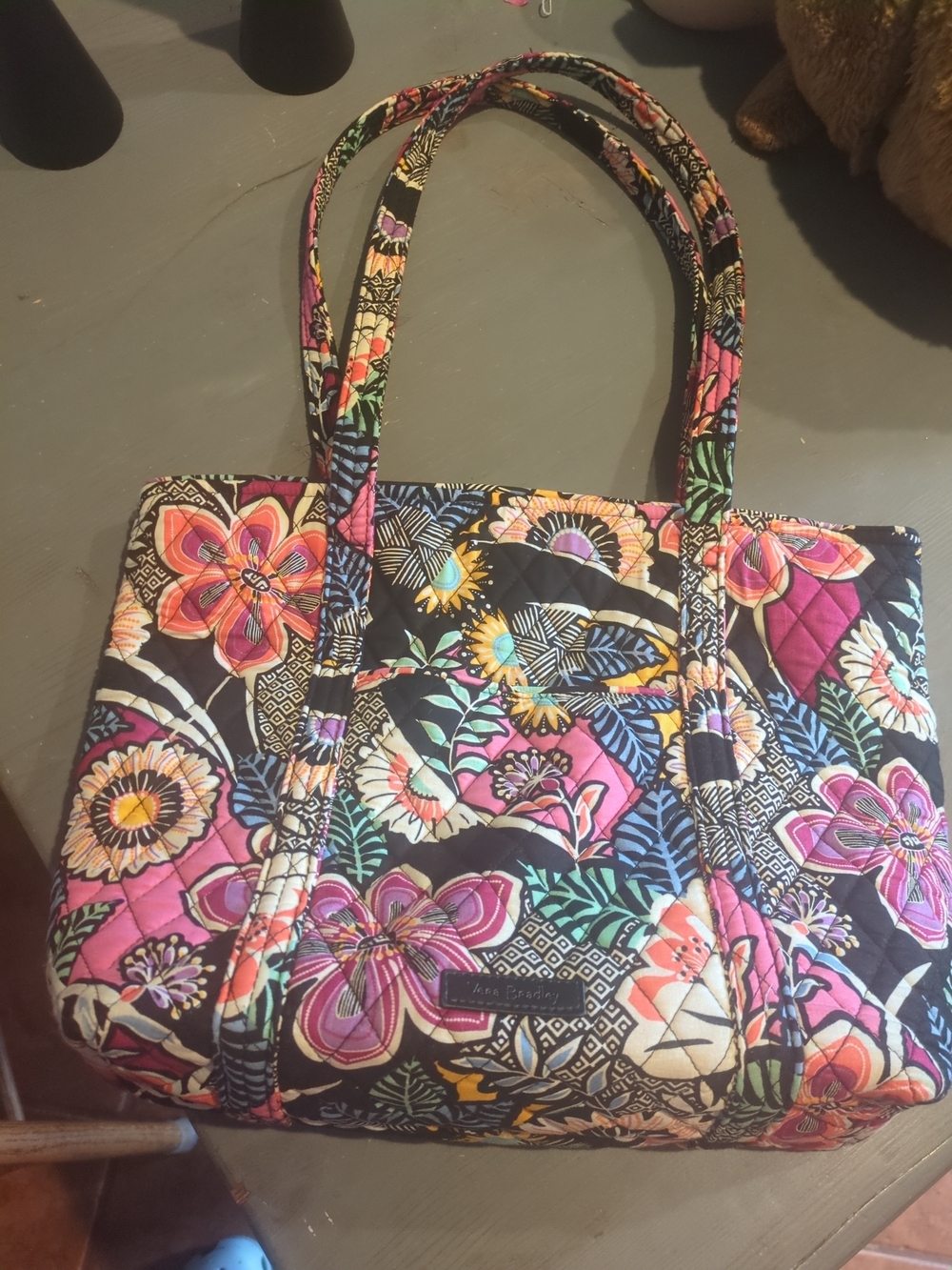Authentic Vera Bradley quilted cotton tote in a bold retired tropical floral
